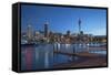 Viaduct Harbour and Sky Tower at Dusk, Auckland, North Island, New Zealand, Pacific-Ian-Framed Stretched Canvas