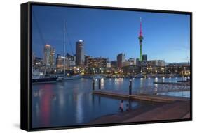 Viaduct Harbour and Sky Tower at Dusk, Auckland, North Island, New Zealand, Pacific-Ian-Framed Stretched Canvas