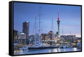 Viaduct Harbour and Sky Tower at Dusk, Auckland, North Island, New Zealand, Pacific-Ian-Framed Stretched Canvas