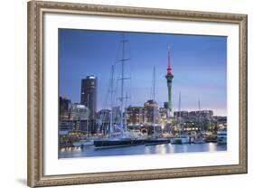 Viaduct Harbour and Sky Tower at Dusk, Auckland, North Island, New Zealand, Pacific-Ian-Framed Photographic Print