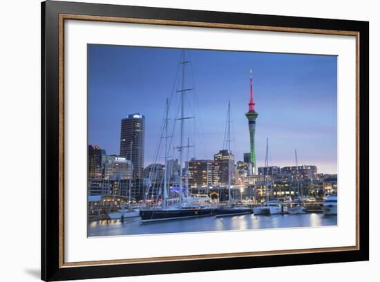 Viaduct Harbour and Sky Tower at Dusk, Auckland, North Island, New Zealand, Pacific-Ian-Framed Photographic Print