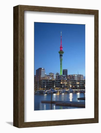 Viaduct Harbour and Sky Tower at Dusk, Auckland, North Island, New Zealand-Ian Trower-Framed Photographic Print