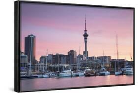 Viaduct Harbour and Sky Tower at Sunset, Auckland, North Island, New Zealand, Pacific-Ian-Framed Photographic Print