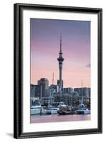 Viaduct Harbour and Sky Tower at Sunset, Auckland, North Island, New Zealand, Pacific-Ian-Framed Photographic Print