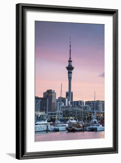 Viaduct Harbour and Sky Tower at Sunset, Auckland, North Island, New Zealand, Pacific-Ian-Framed Photographic Print