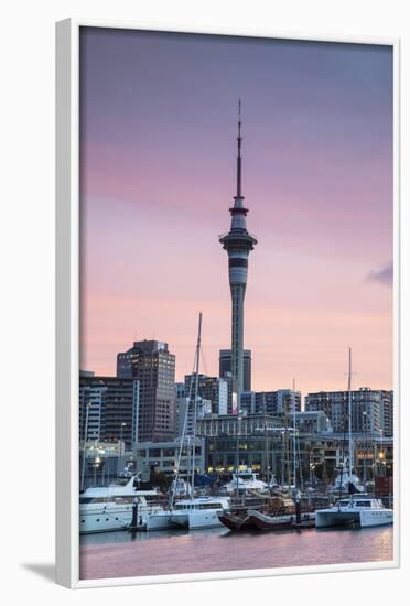 Viaduct Harbour and Sky Tower at Sunset, Auckland, North Island, New Zealand, Pacific-Ian-Framed Photographic Print