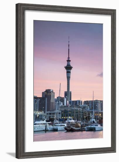 Viaduct Harbour and Sky Tower at Sunset, Auckland, North Island, New Zealand, Pacific-Ian-Framed Photographic Print