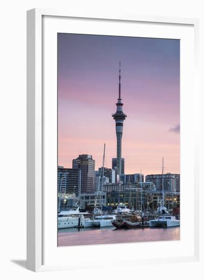 Viaduct Harbour and Sky Tower at Sunset, Auckland, North Island, New Zealand, Pacific-Ian-Framed Photographic Print