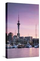 Viaduct Harbour and Sky Tower at Sunset, Auckland, North Island, New Zealand-Ian Trower-Stretched Canvas