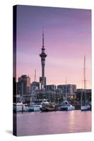 Viaduct Harbour and Sky Tower at Sunset, Auckland, North Island, New Zealand-Ian Trower-Stretched Canvas