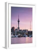 Viaduct Harbour and Sky Tower at Sunset, Auckland, North Island, New Zealand-Ian Trower-Framed Photographic Print