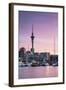 Viaduct Harbour and Sky Tower at Sunset, Auckland, North Island, New Zealand-Ian Trower-Framed Photographic Print