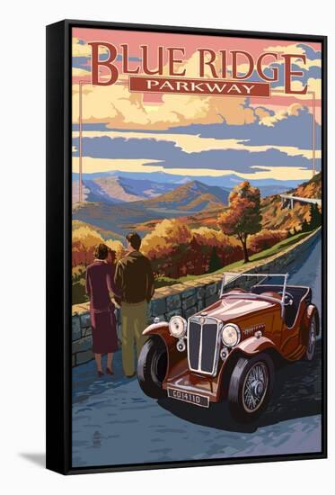 Viaduct Scene at Sunset - Blue Ridge Parkway-Lantern Press-Framed Stretched Canvas