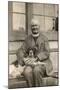 Vicar with a Spaniel Dog on a Bench-null-Mounted Photographic Print