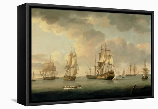 Vice-Admiral Sir Allen Gardner, Vice-Admiral of the White, in a Three-Decker at Spithead, 1796-Thomas Elliot-Framed Stretched Canvas