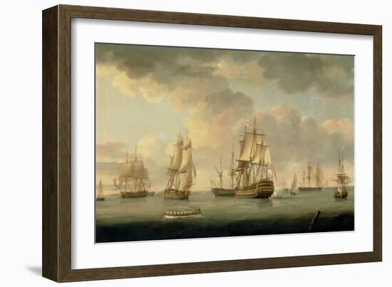 Vice-Admiral Sir Allen Gardner, Vice-Admiral of the White, in a Three-Decker at Spithead, 1796-Thomas Elliot-Framed Giclee Print