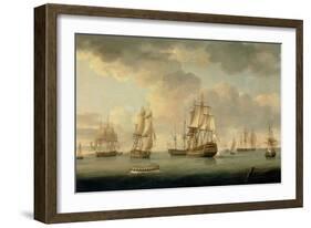 Vice-Admiral Sir Allen Gardner, Vice-Admiral of the White, in a Three-Decker at Spithead, 1796-Thomas Elliot-Framed Giclee Print