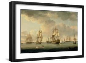 Vice-Admiral Sir Allen Gardner, Vice-Admiral of the White, in a Three-Decker at Spithead, 1796-Thomas Elliot-Framed Giclee Print