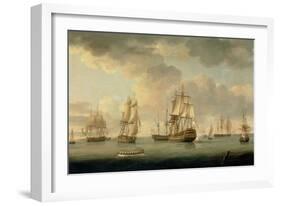 Vice-Admiral Sir Allen Gardner, Vice-Admiral of the White, in a Three-Decker at Spithead, 1796-Thomas Elliot-Framed Giclee Print