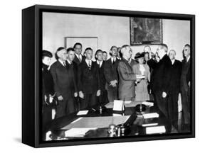 Vice Pres Harry Truman Took Oath of Office in White House Cabinet Room after Roosevelt's Death-null-Framed Stretched Canvas
