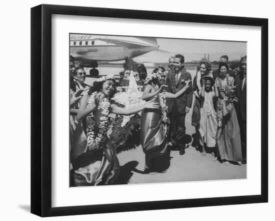 Vice President Richard M. Nixon and Wife Arriving at Airport During Campaining-null-Framed Photographic Print