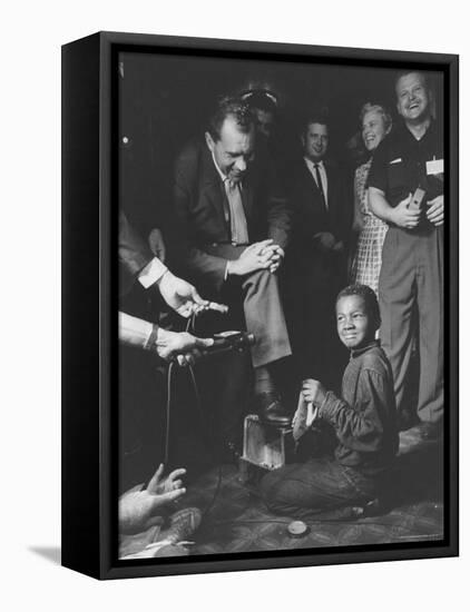 Vice President Richard M. Nixon Getting His Shoes Shined at the GOP Convention-Hank Walker-Framed Stretched Canvas