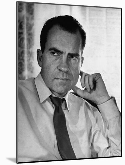 Vice President Richard Nixon with His Tie Loosened, in Shirt Sleeves in His Office-Hank Walker-Mounted Photographic Print