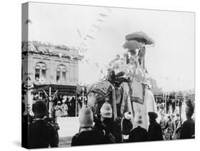 Viceroy Lord Curzon and Lady Curzon Entering into Delhi on an Elephant-null-Stretched Canvas