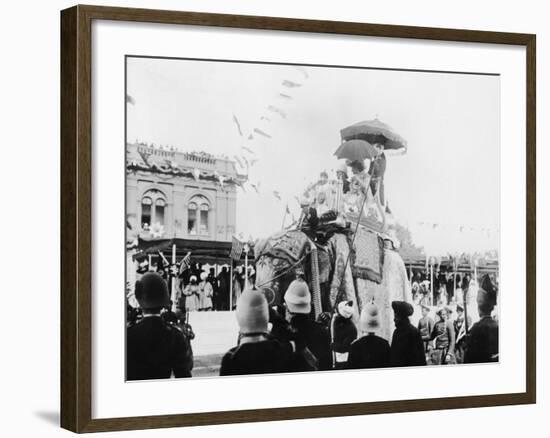 Viceroy Lord Curzon and Lady Curzon Entering into Delhi on an Elephant-null-Framed Photographic Print