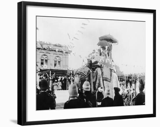 Viceroy Lord Curzon and Lady Curzon Entering into Delhi on an Elephant-null-Framed Photographic Print