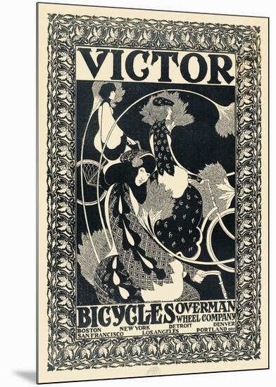 Victor Bicycles (vertical, monochrome)-William Henry Bradley-Mounted Art Print