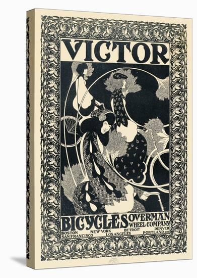 Victor Bicycles (vertical, monochrome)-William Henry Bradley-Stretched Canvas