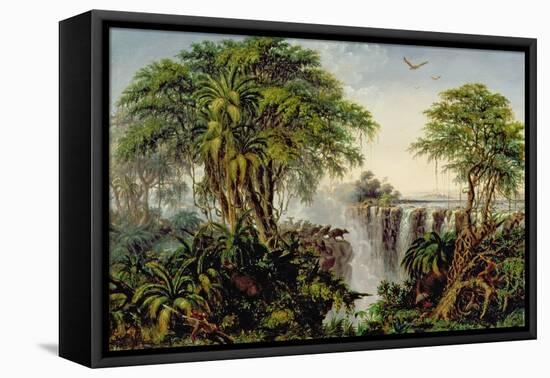 Victoria Falls with Stampeding Buffalo-Thomas Baines-Framed Stretched Canvas