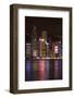 Victoria Harbor and light show on skyscrapers, Central, Hong Kong, China-David Wall-Framed Photographic Print