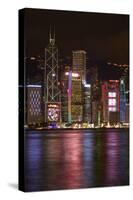 Victoria Harbor and light show on skyscrapers, Central, Hong Kong, China-David Wall-Stretched Canvas