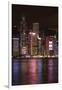 Victoria Harbor and light show on skyscrapers, Central, Hong Kong, China-David Wall-Framed Photographic Print