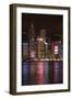 Victoria Harbor and light show on skyscrapers, Central, Hong Kong, China-David Wall-Framed Photographic Print