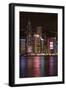 Victoria Harbor and light show on skyscrapers, Central, Hong Kong, China-David Wall-Framed Photographic Print