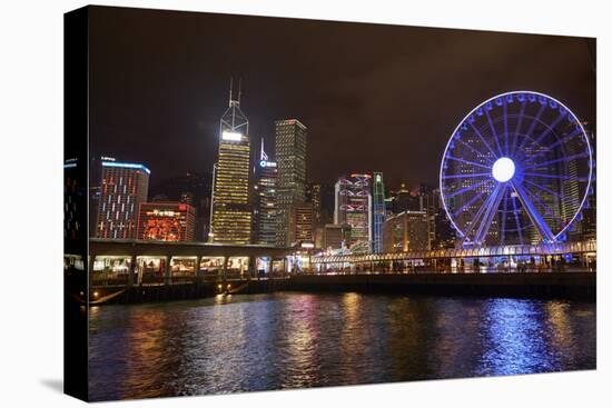 Victoria Harbor, Hong Kong Observation Wheel and skyscrapers, Central, Hong Kong, China-David Wall-Stretched Canvas