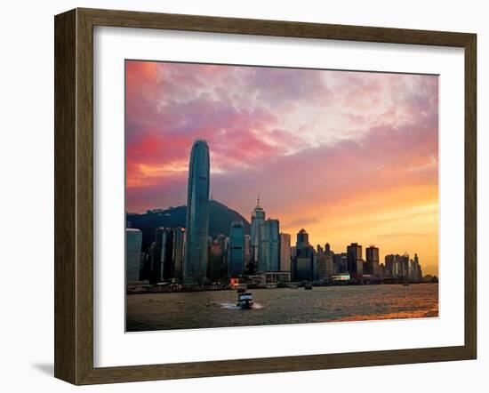 Victoria Peak as Seen from a Boat in Victoria Harbor, Hong Kong, China-Miva Stock-Framed Premium Photographic Print