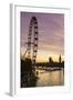 Victoria Tower, Big Ben, Houses of Parliament and London Eye Overshadow the River Thames at Dusk-Charles Bowman-Framed Photographic Print