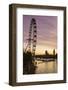 Victoria Tower, Big Ben, Houses of Parliament and London Eye Overshadow the River Thames at Dusk-Charles Bowman-Framed Photographic Print