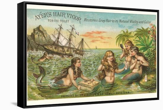 Victorian Advertisement for Hair Tonic, Mermaids-null-Framed Stretched Canvas