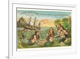 Victorian Advertisement for Hair Tonic, Mermaids-null-Framed Art Print