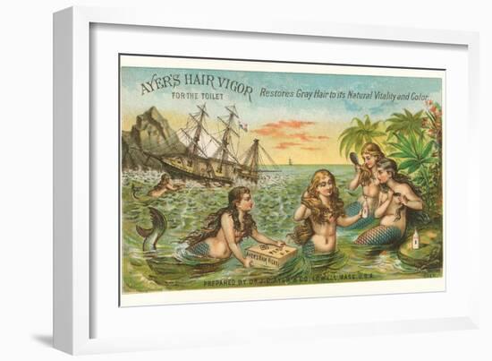 Victorian Advertisement for Hair Tonic, Mermaids-null-Framed Art Print