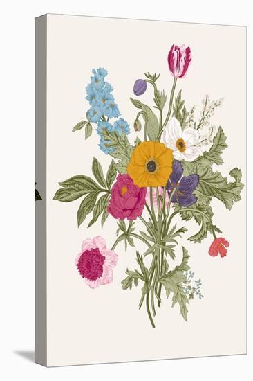 Victorian Bouquet. Spring Flowers. Poppy, Anemones, Tulips, Delphinium. Vintage Botanical Illustrat-Olga Korneeva-Stretched Canvas
