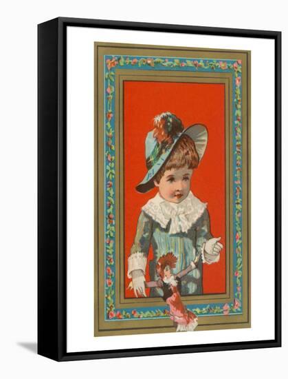 Victorian Boy in Frame with Doll-null-Framed Stretched Canvas