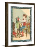 Victorian Boy with Punch and Judy Show for Dog-null-Framed Art Print