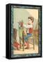 Victorian Boy with Punch and Judy Show for Dog-null-Framed Stretched Canvas