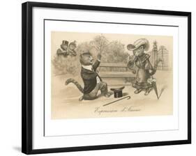 Victorian Cat Proposing, Expression d'Amour-null-Framed Art Print